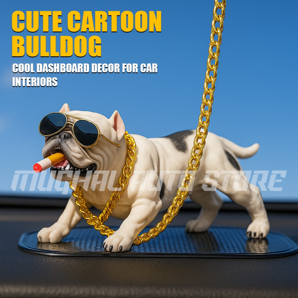 🕶️ Cool Cartoon Bulldog Dashboard Decor – Car Interior Ornament