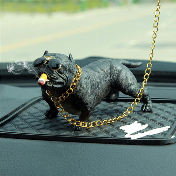 🕶️ Cool Cartoon Bulldog Dashboard Decor – Car Interior Ornament