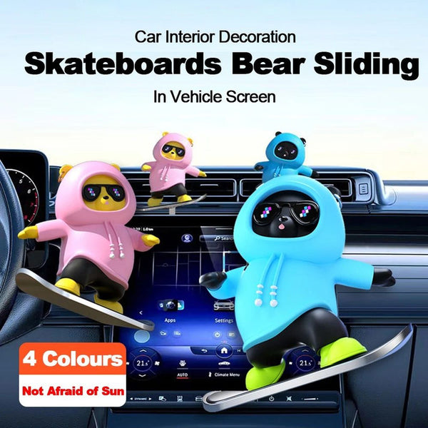 Car Skateboard Bear Sliding Pendant Car Cartoon Dynamic Bear Instrument Panel Bear New Car Ornament